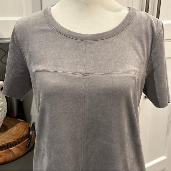 Akira Chicago Black Label Gray Faux Suede Boho Pullover Shift Dress Mini Size S - Picture 2 of 11